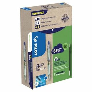 Kugelschreiber Pilot B2P Ecoball, Medium 1mm, blau, 10 Stck + 10 Refill