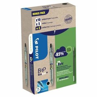 Kugelschreiber Pilot B2P Ecoball, Medium 1mm, schwarz, 10 Stck + 10 Refill