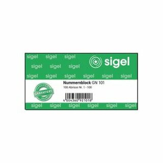 SIGEL Nummernblock GN 101, 1 - 100, 105 x 50 mm, einfarbig, 100 Blatt