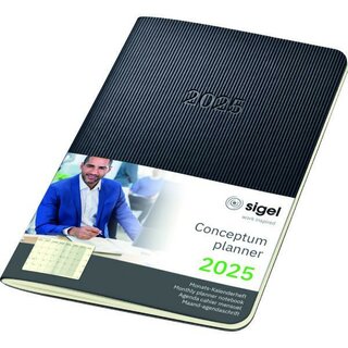 Sigel Taschenkalender C2585, Conceptum, 1M/2S, Softcover, A6, schwarz, 2025