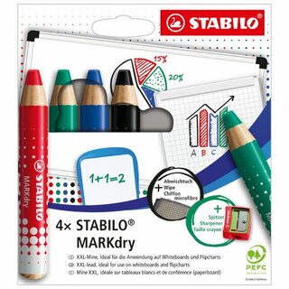 Stabilo Markdry + Anspitzer + Tuch, 4 Stck