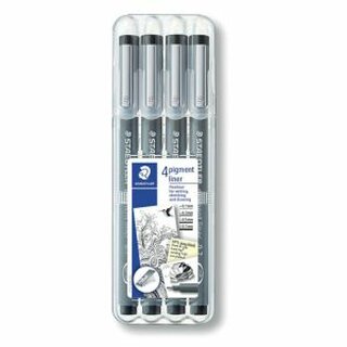 Fineliner Staedtler 308, Strichstrke: 0,3 - 0,7mm, schwarz, 4er Etui