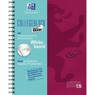 Collegeblock inkl. Whiteboardfolie Oxford 2984, A4+, kariert, 90 g, 120 Blatt