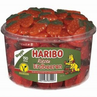 HARIBO Fruchtgummi Riesen Erdbeeren, Klarsichtdose mit 150 Stck