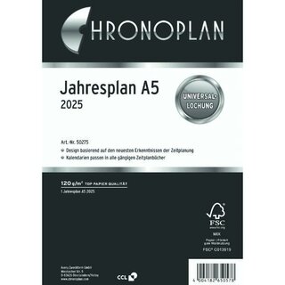 Chronoplan Jahresplaner 50275 Midi, 12M/2S, A5, Jahresset, 2025