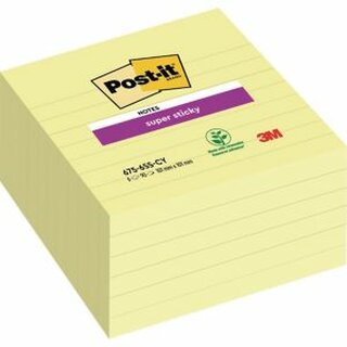 Haftnotizen Post-it Super Sticky 675-6SCY, 101 x 101 mm, 6 x 90 Blatt, gelb