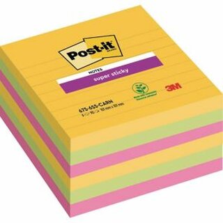 Haftnotizen Post-it Super Sticky 675-S6R, 101 x 101 mm, 6 x 90 Blatt, liniert