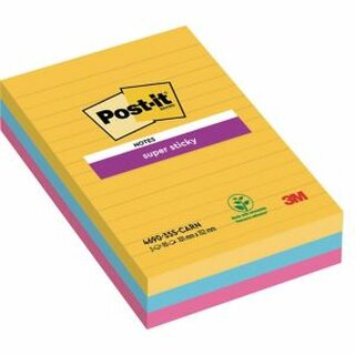 Haftnotizen Post-it Super Sticky 4690-S3R, 101 x 152 mm, 3 Blcke  90 Blatt