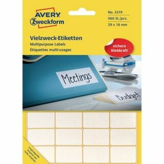 Mini-Etiketten Avery Zweckform 3319, 29 x 18mm (LxB), wei, 30 Blatt/960 Stck