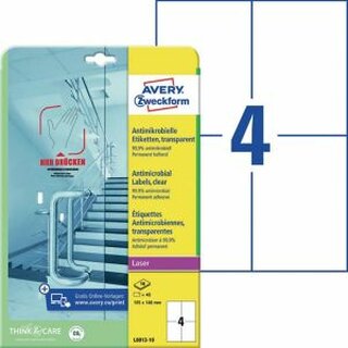 Antimikrobielle Etiketten Avery Zweckform, 105x148mm, A6, klar, 40 Stck