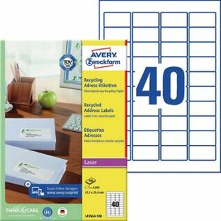 Etiketten Avery LR7654-100 Recycling Adress-Etiketten, 45,7x25,4mm, 4000 Stck