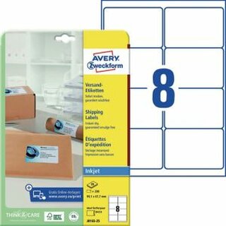 Versand-Etiketten Avery Zweckform J8165, 99,1 x 67,7mm (LxB), wei, 25Bl/200St