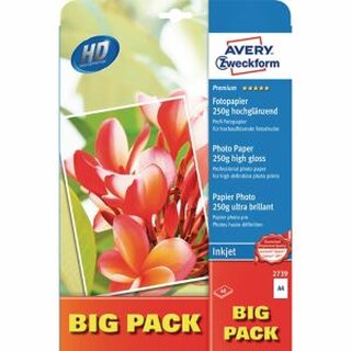 Fotopapier Avery Zweckform 2739, Inkjet, A4, 250g, hochglnzend, 50 Blatt