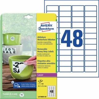 Wetterfeste Etiketten Avery Zweckform L4778REV-20, 45,7x21,2mm (LxB)wei 960 St.