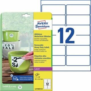 Wetterfeste Etiketten Avery Zweckform L4776REV-20, 99,1x42,3mm (LxB)wei 240 St.