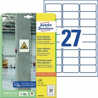 Universal-Etiketten Avery Zweckform L7874, 63,5x29,6mm, starkhaftend, we, 540St