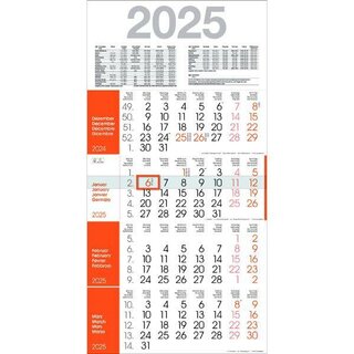 Bhner 4-Monatskalender RAINBOW M4R1, 4 M/1S, 30 x 59 cm, orange, 2025