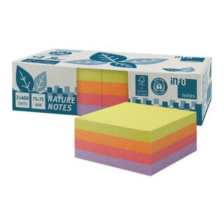 inFO Haftnotizwrfel NATURE NOTES 5654-97box, 75 x 75 mm, 4farbig, 400 Bl., 2St.