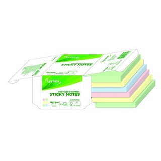 Haftnotiz aus Recyclingpapier, 76x76mm, sortiert pastell, 6 Stck