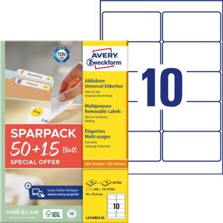 Avery Zweckform 4744 Universaletiketten, 96x50,8mm, wei, 65 Stck