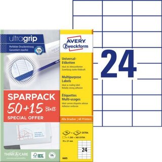 Avery Zweckform 6605 Universaletiketten, 70x37mm, wei, 65 Stck