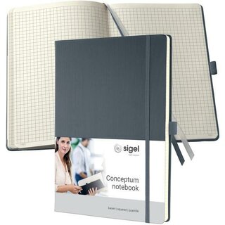 SIGEL CO648 Premium Notizbuch kariert, A4, Hardcover, grau