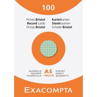 EXACOMPTA Karteikarte 13378E, kariert, A5, Karton, 205 g/qm, sortiert, 100 Stck