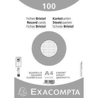 EXACOMPTA Karteikarte 10206E, kariert, A4, Karton, 205 g/qm, wei, 100 Stck