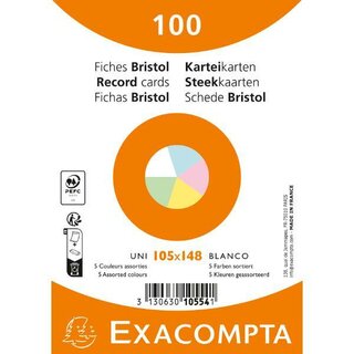 EXACOMPTA Karteikarte 10554E, blanko, A6, Karton, 205 g/qm, sortiert, 100 Stck