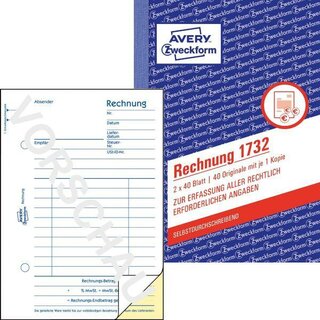 Avery Zweckform 1732 Rechnung, A6, weiß/gelb,...