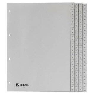 HETZEL Register 721311, PP, 1-100, A4, volle Höhe, 100...