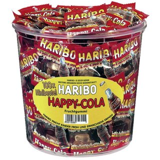 Haribo Fruchtgummi Happy-Cola Minis, Klarsichtdose mit 100 Stck