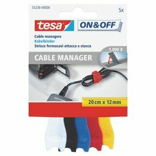Kabelmanager Tesa 55236, 12mm x 20cm, farbig sortiert, 5 Stck