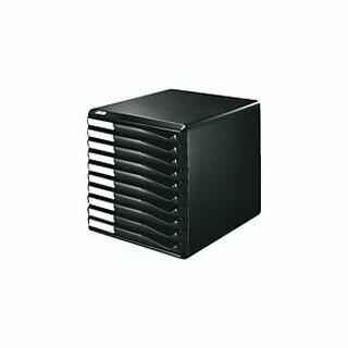 Schubladenbox, PS, mit 10 Schubladen, A4, schwarz/schwarz
