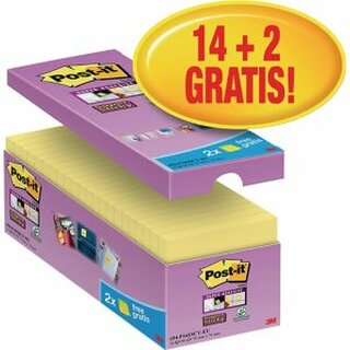 Haftnotizen Post-it Super Sticky 65416SYP, 76x76 mm, 16 Blcke  90 Blatt, gelb