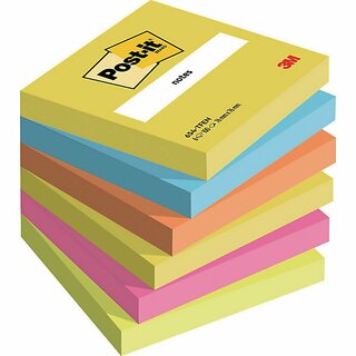 Haftnotizen Post-it 654TFEN, 76 x 76 mm, 6 Blcke  100 Blatt, farbig sortiert