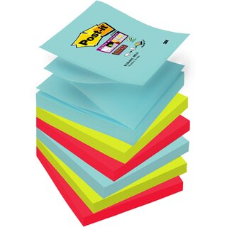 Haftnotizen Post-it Super Sticky Z-Notes R330-6SS, 76x76 mm, 6 x 90 Bl, farbig