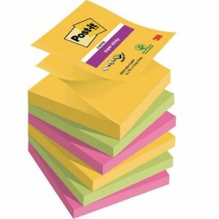 Haftnotizen Post-it Super Sticky Z-Notes R3306SR, 76x76 mm, 6 x 90 Blatt, farbig