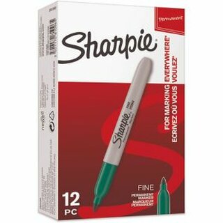 Sharpie Permanentmarker Fine S0810960, Einweg, Rundspitze, F, 0,9 mm, grn. 12St