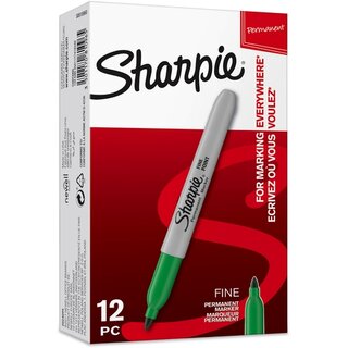 Sharpie Permanentmarker Fine S0810960, Einweg, Rundspitze, F, 0,9 mm, grn. 12St