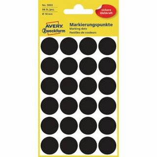 Markierungspunkte Avery Zweckform 3003, D 18mm, schwarz, 4 Blatt/96 Stck