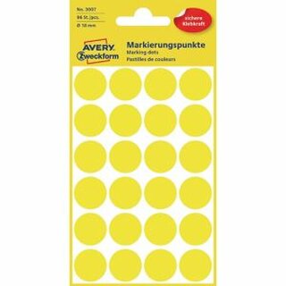 Markierungspunkte Avery Zweckform 3007, D 18mm, gelb, 4 Blatt/96 Stck