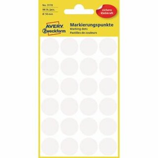 Markierungspunkte Avery Zweckform 3170, D 18mm, trans. wei, 4 Blatt/96 Stck