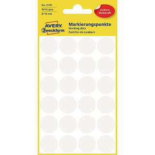 Markierungspunkte Avery Zweckform 3170, D 18mm, trans. wei, 4 Blatt/96 Stck