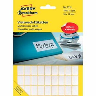 Mini-Etiketten Avery Zweckform 3312, 18 x 12mm (LxB), wei, 25 Blatt/1.800 Stck