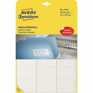 Adress-Etiketten Avery Zweckform 3348, 67 x 38mm (LxB), wei, 20Bl/420 Stck