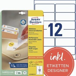 Etiketten Avery Zweckform 4743REV, 99,1x42,3mm (LxB), wiederabl, we, 25Bl/360 St