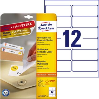 Etiketten Avery Zweckform 4743REV, 99,1x42,3mm (LxB), wiederabl, we, 25Bl/360 St