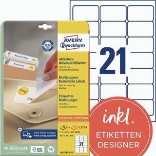 Etiketten Zweckform L6023REV, 63,5x38,1mm (LxB), wiederabl, we, 30Bl/525 St