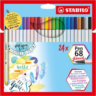 STABILO Faserschreiber Pen 68 brush 568/24-211, mit Kappe, sortiert. 24 Stck